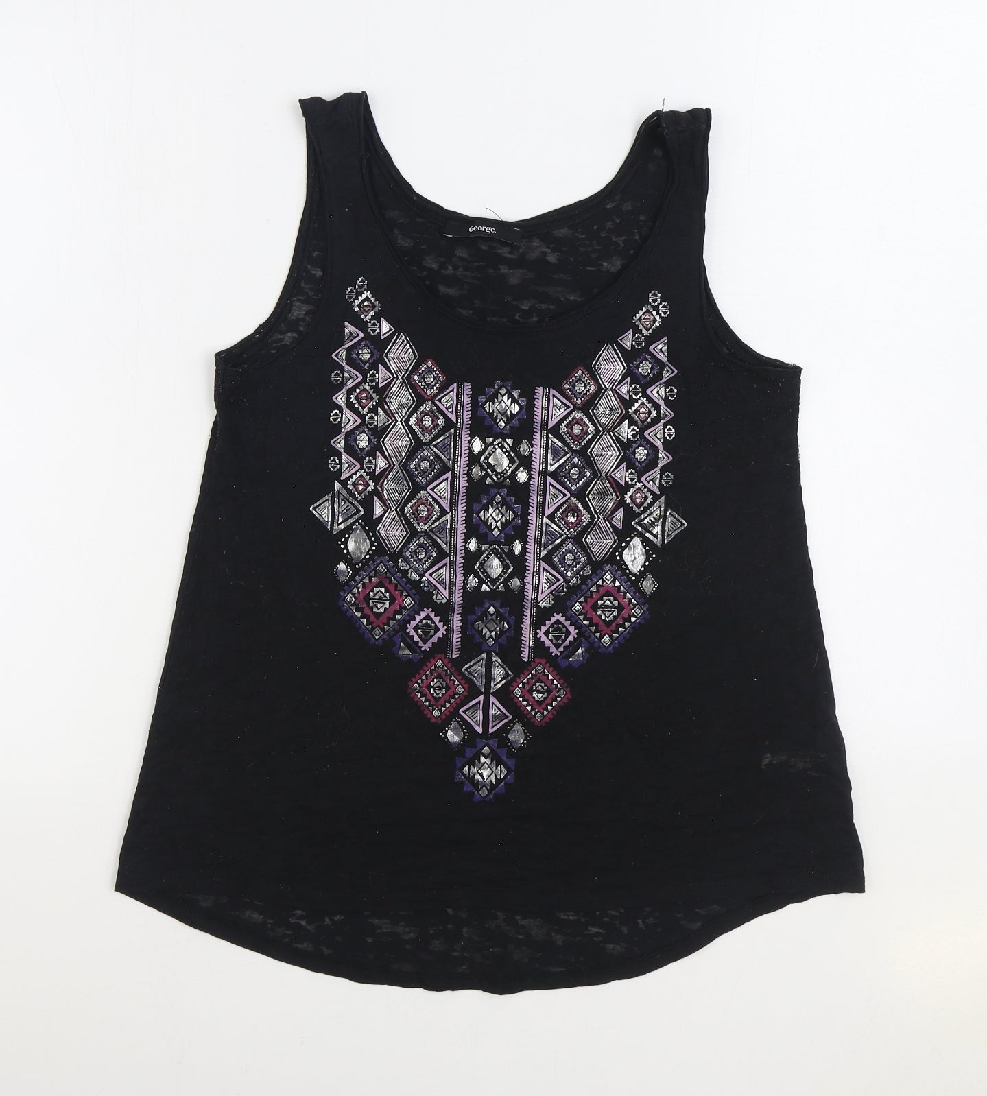 George Womens Black Polyester Basic Tank Size 10 Scoop Neck