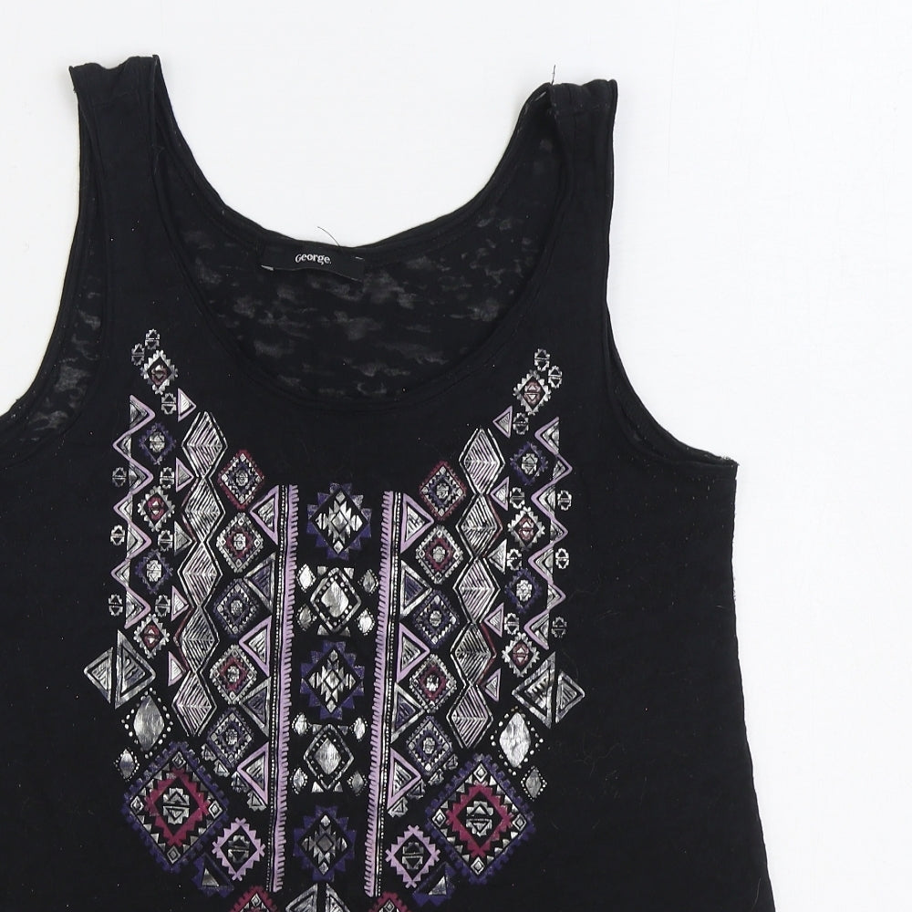George Womens Black Polyester Basic Tank Size 10 Scoop Neck