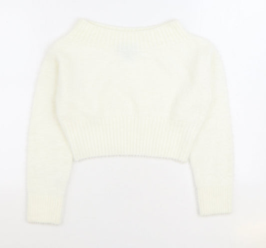 915 Generation Girls White Round Neck Nylon Pullover Jumper Size 12-13 Years Pullover - Cropped