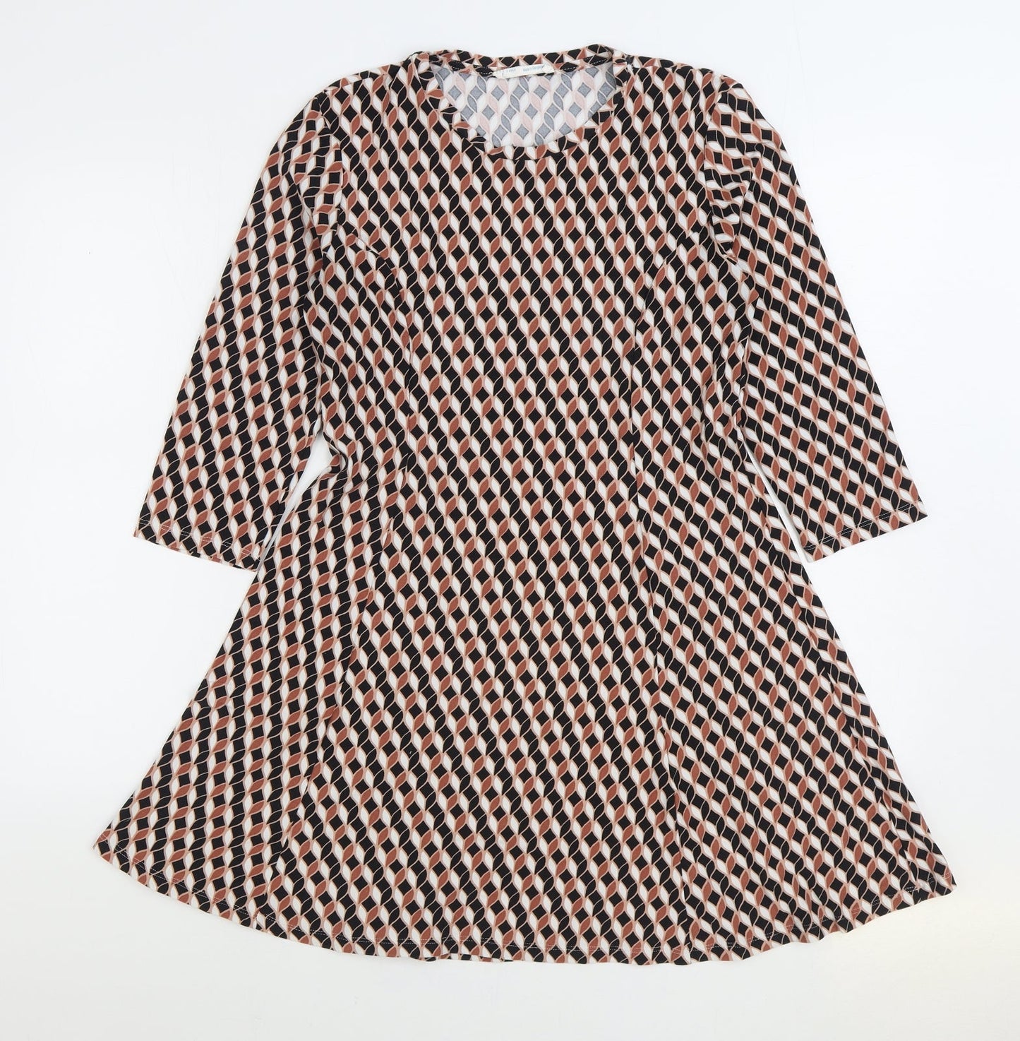 Primark Womens Multicoloured Geometric Polyester Skater Dress Size 12 Round Neck Pullover