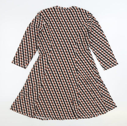 Primark Womens Multicoloured Geometric Polyester Skater Dress Size 12 Round Neck Pullover