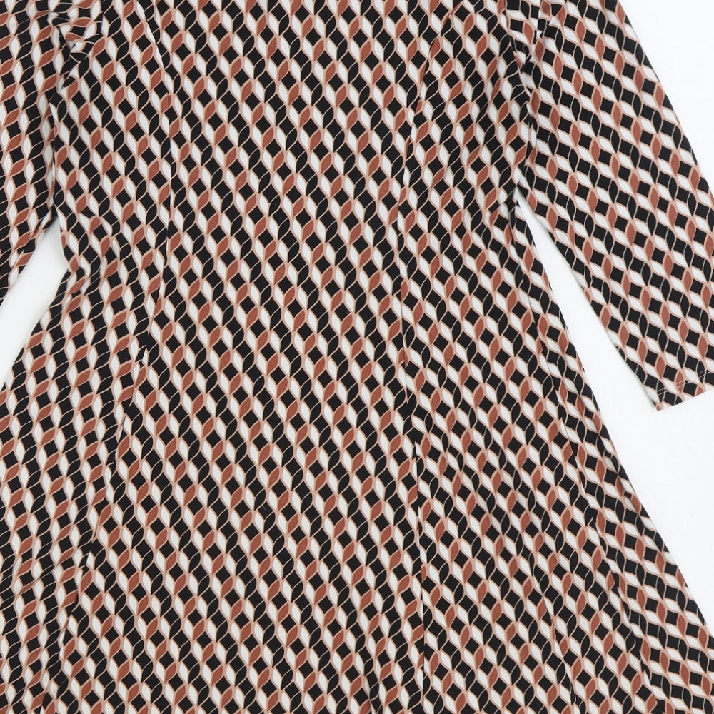 Primark Womens Multicoloured Geometric Polyester Skater Dress Size 12 Round Neck Pullover