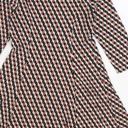 Primark Womens Multicoloured Geometric Polyester Skater Dress Size 12 Round Neck Pullover