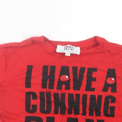 Comic Relief Girls Red Cotton Basic T-Shirt Size 5-6 Years Crew Neck Pullover - Blackadder