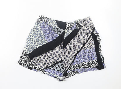 Papaya Womens Blue Geometric Viscose Boyfriend Shorts Size 8 L3 in Regular Hook & Eye