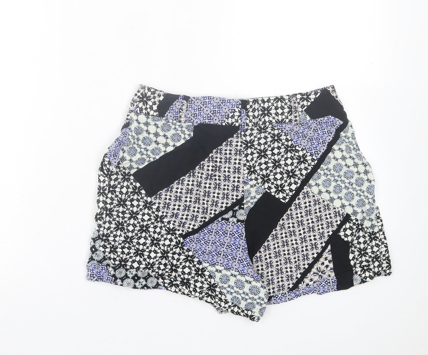 Papaya Womens Blue Geometric Viscose Boyfriend Shorts Size 8 L3 in Regular Hook & Eye