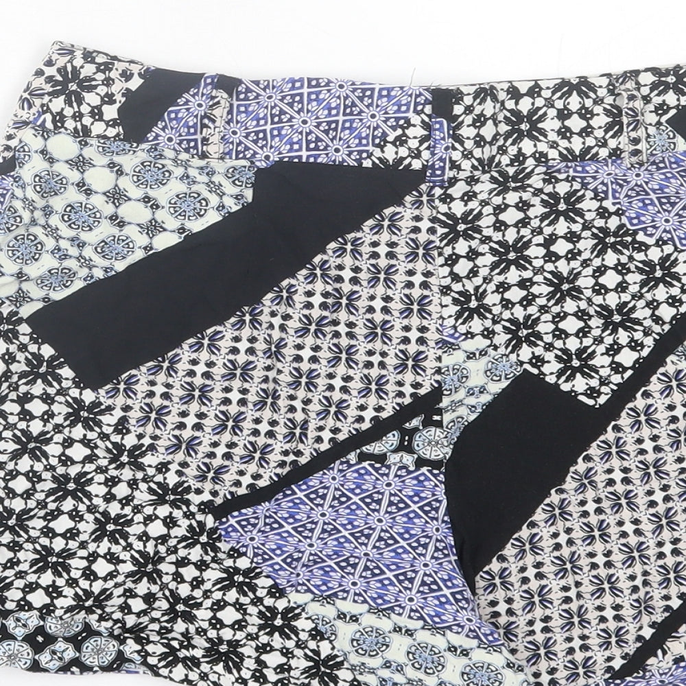 Papaya Womens Blue Geometric Viscose Boyfriend Shorts Size 8 L3 in Regular Hook & Eye