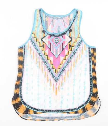 Preworn Womens Multicoloured Geometric Polyester Basic Tank Size XL Scoop Neck