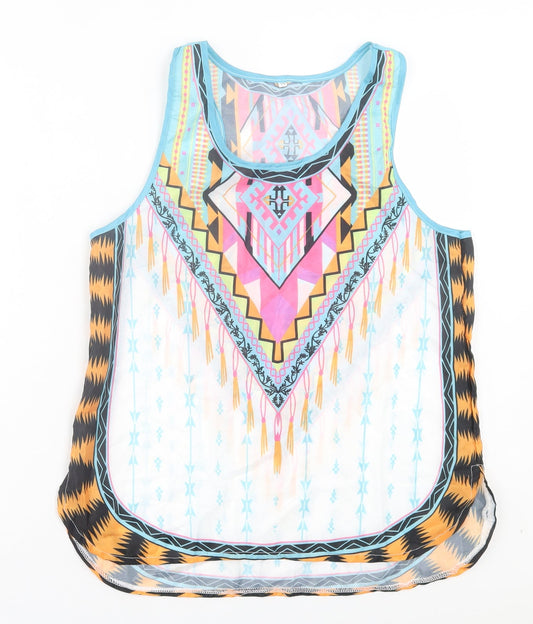 Preworn Womens Multicoloured Geometric Polyester Basic Tank Size XL Scoop Neck