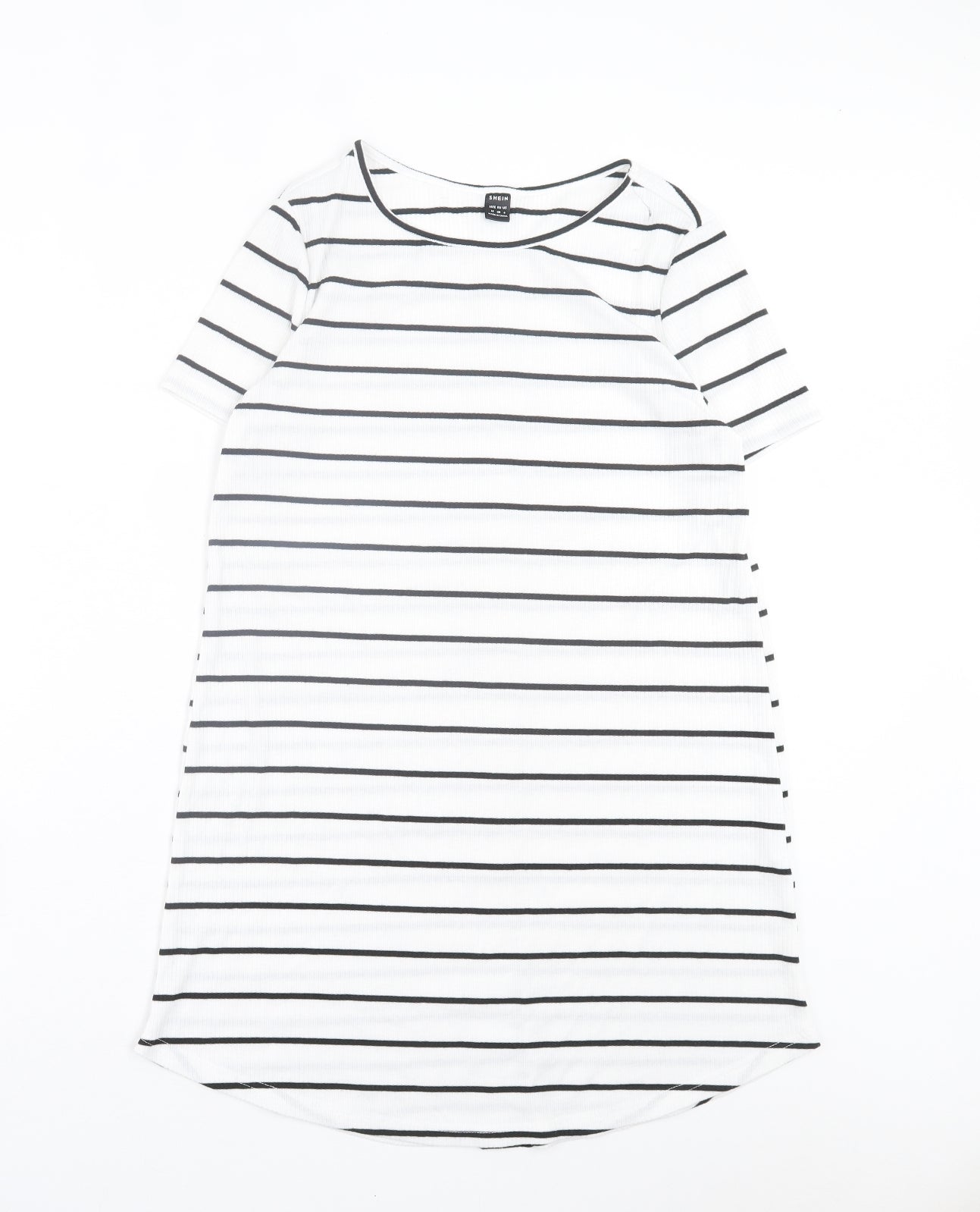 SheIn Womens White Striped Polyester T-Shirt Dress Size M Crew Neck Pullover