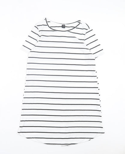 SheIn Womens White Striped Polyester T-Shirt Dress Size M Crew Neck Pullover