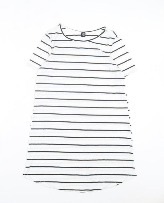 SheIn Womens White Striped Polyester T-Shirt Dress Size M Crew Neck Pullover