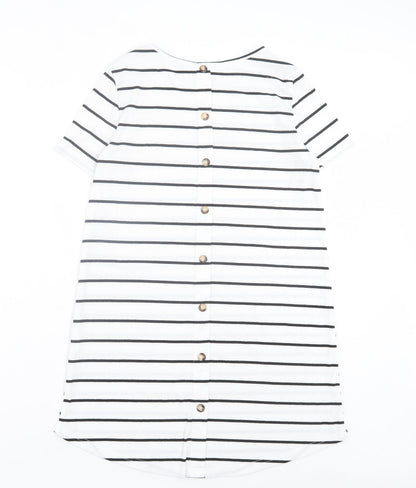 SheIn Womens White Striped Polyester T-Shirt Dress Size M Crew Neck Pullover