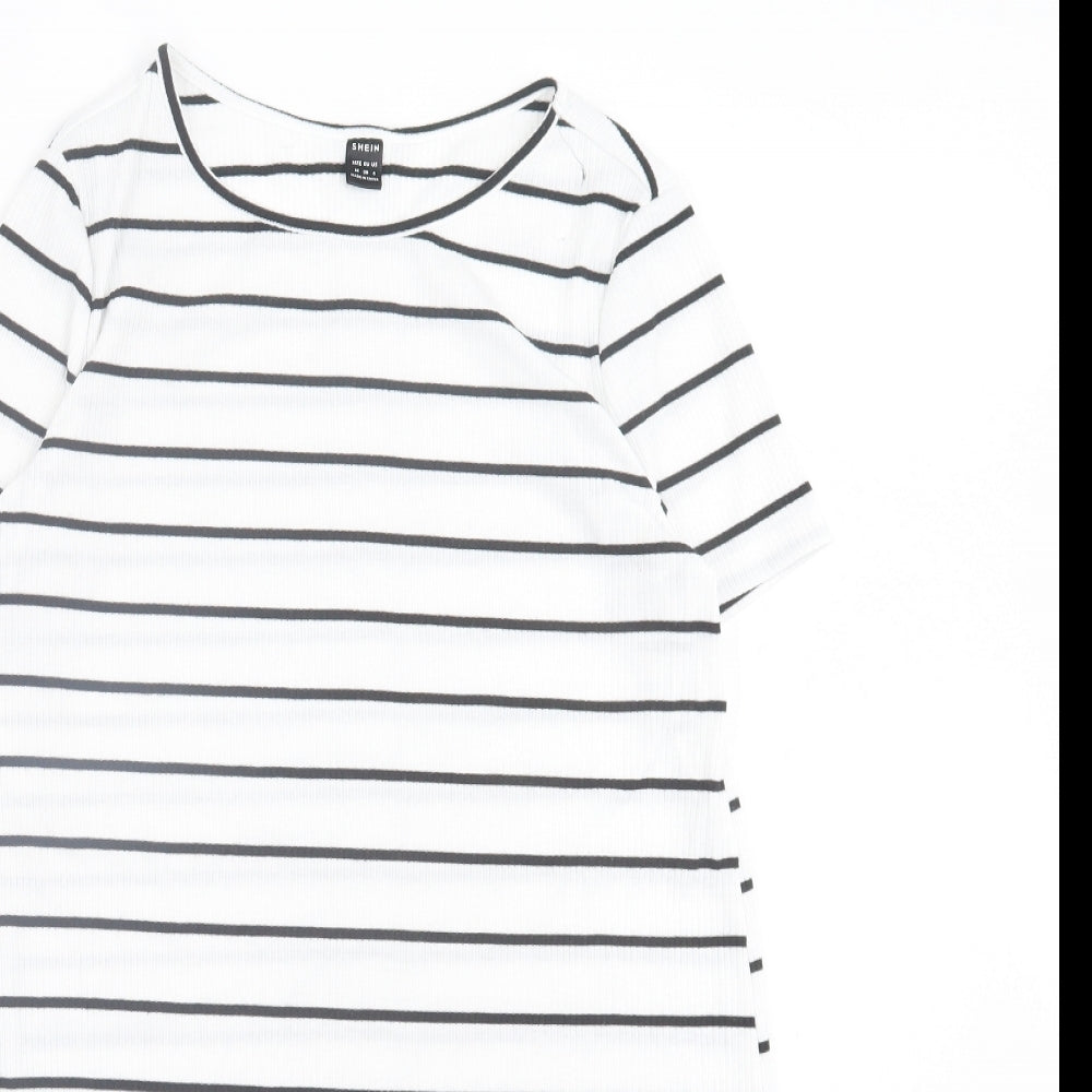SheIn Womens White Striped Polyester T-Shirt Dress Size M Crew Neck Pullover