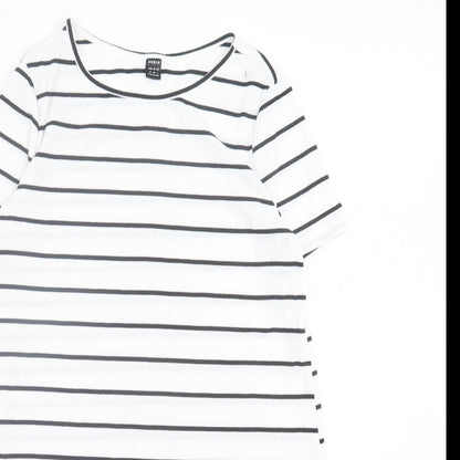 SheIn Womens White Striped Polyester T-Shirt Dress Size M Crew Neck Pullover