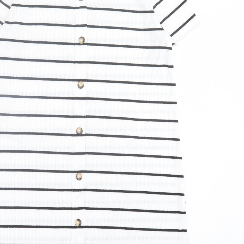 SheIn Womens White Striped Polyester T-Shirt Dress Size M Crew Neck Pullover