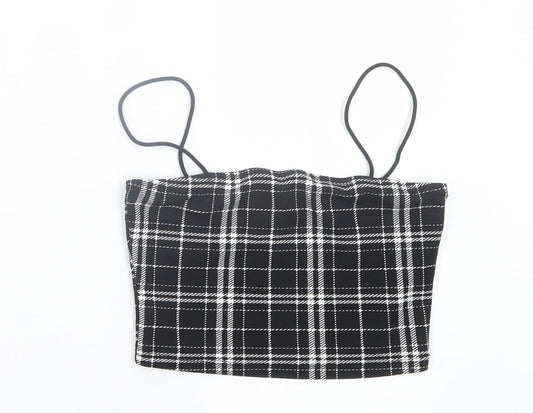 SheIn Womens Black Plaid Polyester Cropped Tank Size S Square Neck