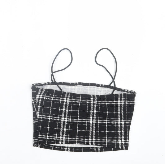 SheIn Womens Black Plaid Polyester Cropped Tank Size S Square Neck