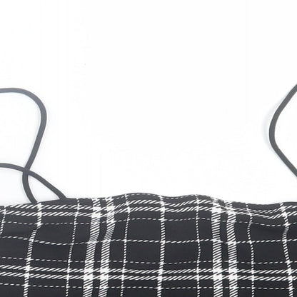 SheIn Womens Black Plaid Polyester Cropped Tank Size S Square Neck