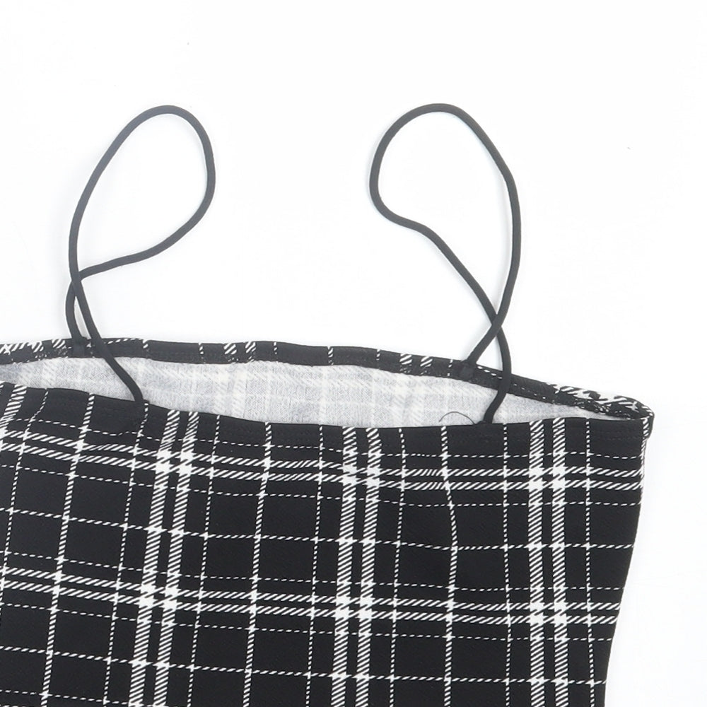 SheIn Womens Black Plaid Polyester Cropped Tank Size S Square Neck
