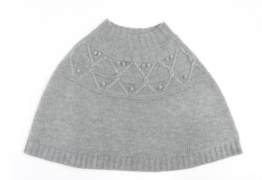 Cynthia Rowley Womens Grey Crew Neck Argyle/Diamond Acrylic Cape Jumper One Size