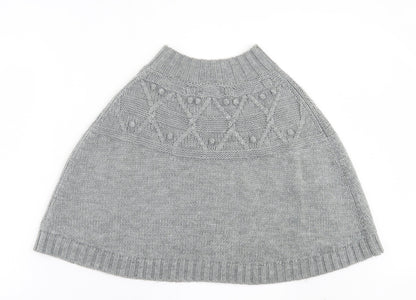 Cynthia Rowley Womens Grey Crew Neck Argyle/Diamond Acrylic Cape Jumper One Size