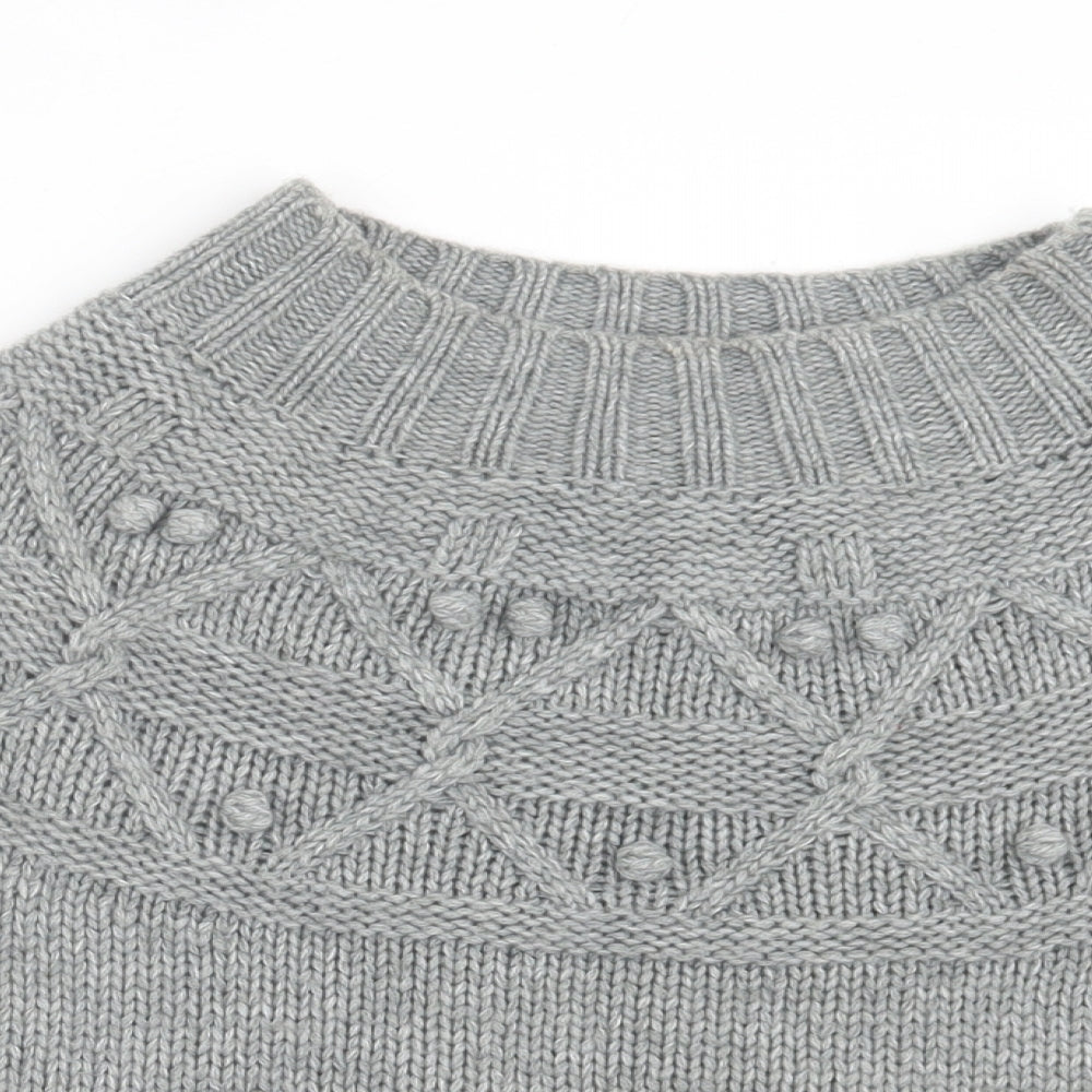 Cynthia Rowley Womens Grey Crew Neck Argyle/Diamond Acrylic Cape Jumper One Size