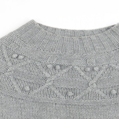 Cynthia Rowley Womens Grey Crew Neck Argyle/Diamond Acrylic Cape Jumper One Size