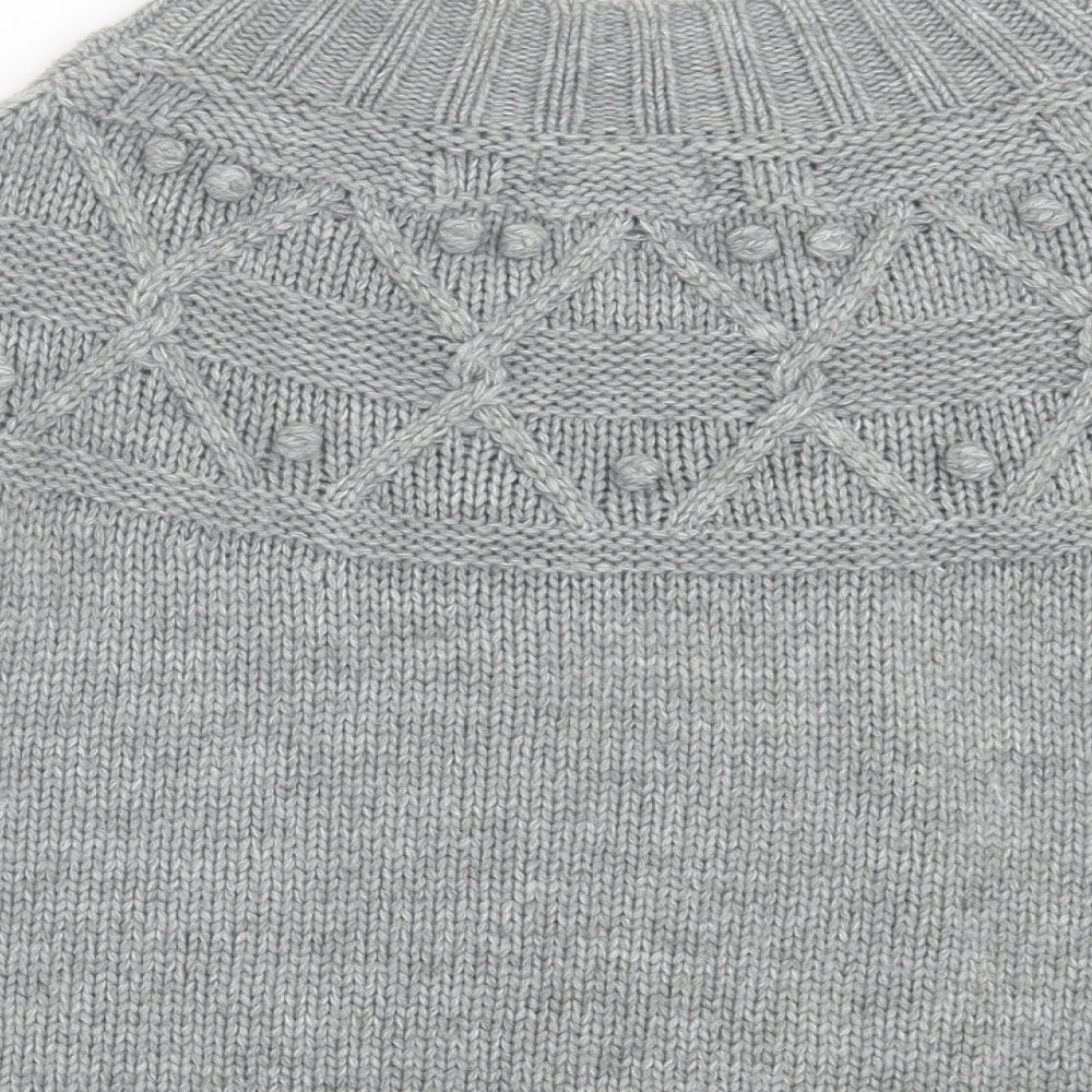 Cynthia Rowley Womens Grey Crew Neck Argyle/Diamond Acrylic Cape Jumper One Size