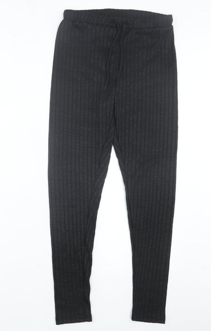 SheIn Womens Black Polyester Capri Trousers Size M L28 in Regular Drawstring - Ribbed Fabric