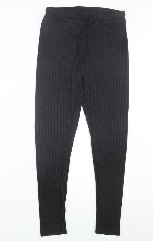 SheIn Womens Black Polyester Capri Trousers Size M L28 in Regular Drawstring - Ribbed Fabric