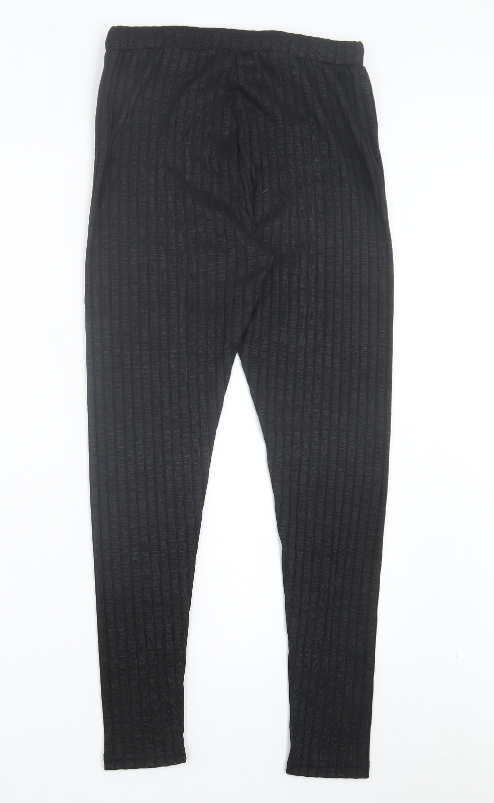 SheIn Womens Black Polyester Capri Trousers Size M L28 in Regular Drawstring - Ribbed Fabric