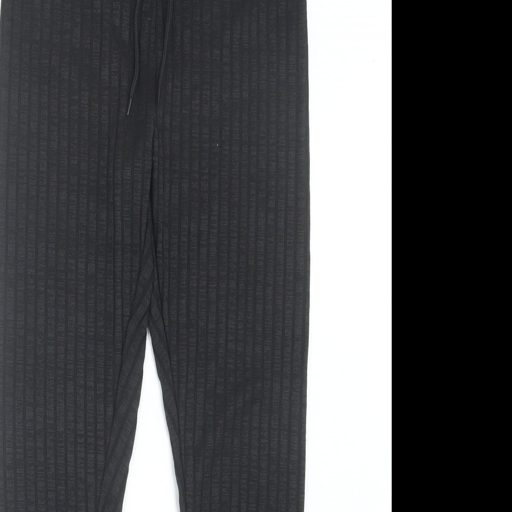 SheIn Womens Black Polyester Capri Trousers Size M L28 in Regular Drawstring - Ribbed Fabric