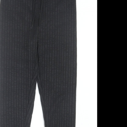 SheIn Womens Black Polyester Capri Trousers Size M L28 in Regular Drawstring - Ribbed Fabric