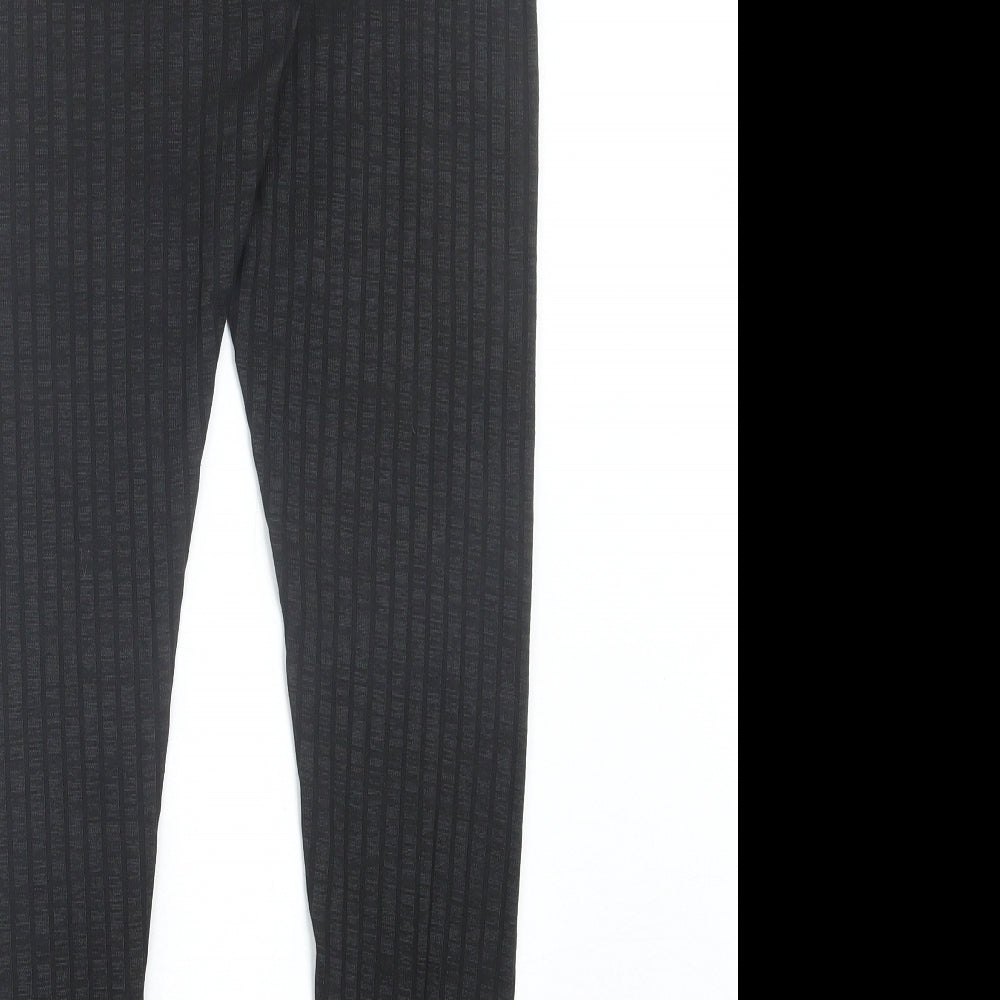 SheIn Womens Black Polyester Capri Trousers Size M L28 in Regular Drawstring - Ribbed Fabric