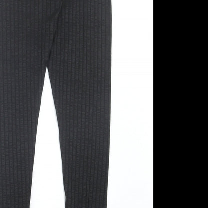 SheIn Womens Black Polyester Capri Trousers Size M L28 in Regular Drawstring - Ribbed Fabric