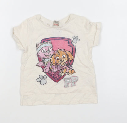 TU Girls White Cotton Basic T-Shirt Size 9-12 Months Round Neck Pullover - Paw Patrol