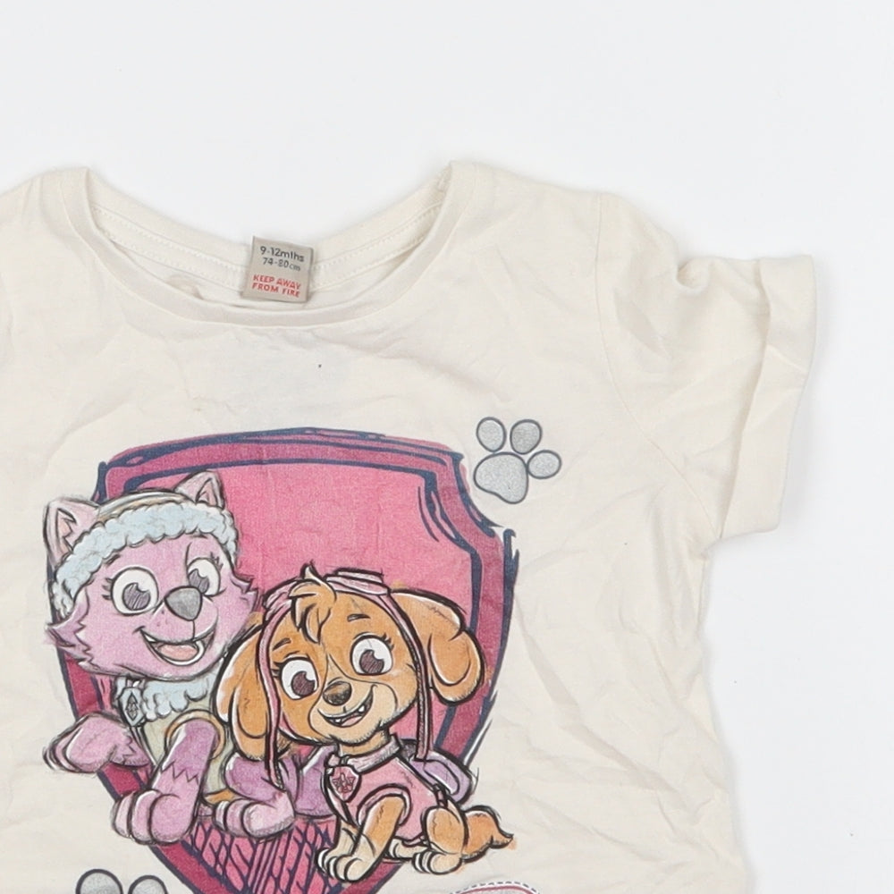 TU Girls White Cotton Basic T-Shirt Size 9-12 Months Round Neck Pullover - Paw Patrol