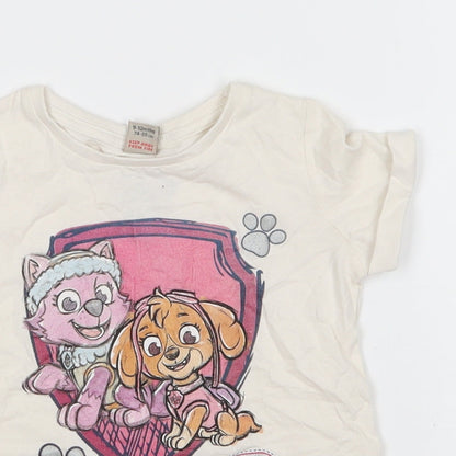 TU Girls White Cotton Basic T-Shirt Size 9-12 Months Round Neck Pullover - Paw Patrol
