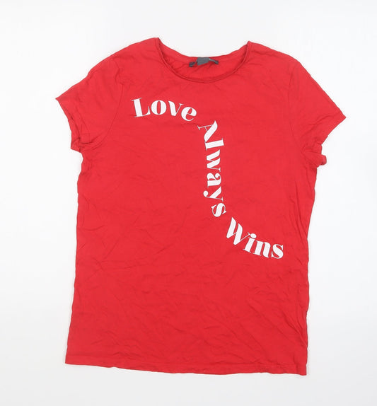 Primark Womens Red Cotton Basic T-Shirt Size 2XS Round Neck - Love Always Wins