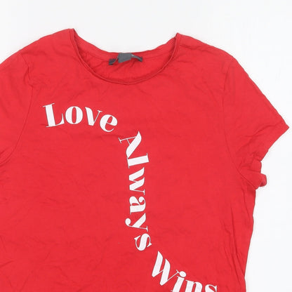 Primark Womens Red Cotton Basic T-Shirt Size 2XS Round Neck - Love Always Wins