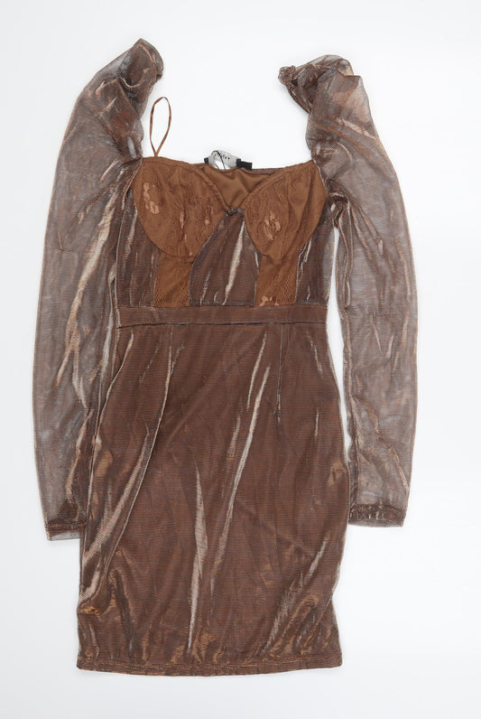 NaaNaa Womens Brown Polyester Bodycon Size 8 Sweetheart Pullover