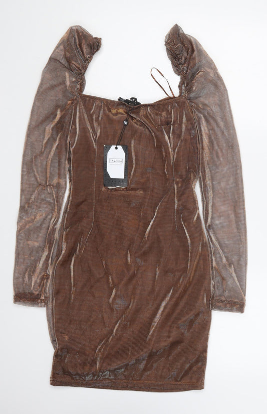 NaaNaa Womens Brown Polyester Bodycon Size 8 Sweetheart Pullover