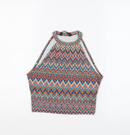 Womens UK Size 10 New Look Multicoloured Cropped T-Shirt