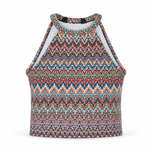 Womens UK Size 10 New Look Multicoloured Cropped T-Shirt