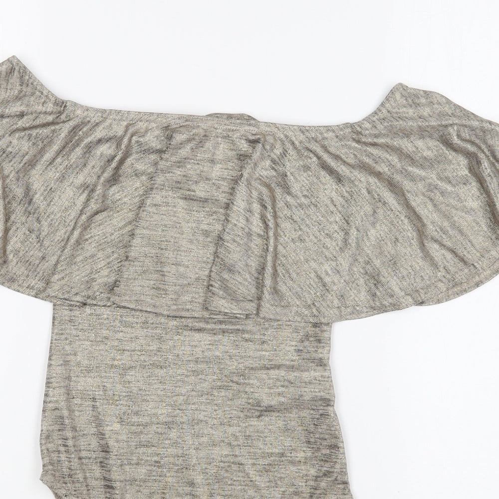 New Look Womens Gold Polyester Bodysuit One-Piece Size 10 Snap