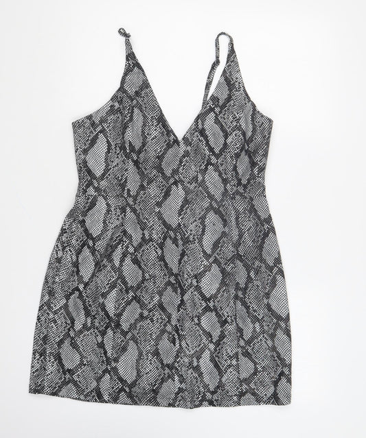 ASOS Womens Grey Animal Print Cotton Mini Size 12 Sweetheart Zip - Snake Print