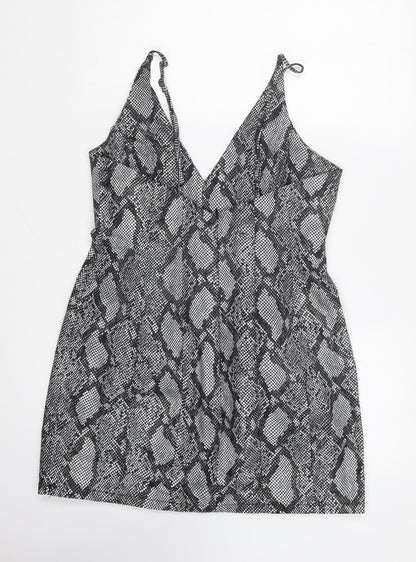 ASOS Womens Grey Animal Print Cotton Mini Size 12 Sweetheart Zip - Snake Print