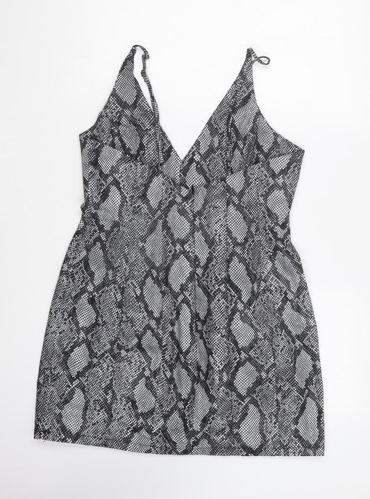 ASOS Womens Grey Animal Print Cotton Mini Size 12 Sweetheart Zip - Snake Print