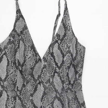 ASOS Womens Grey Animal Print Cotton Mini Size 12 Sweetheart Zip - Snake Print